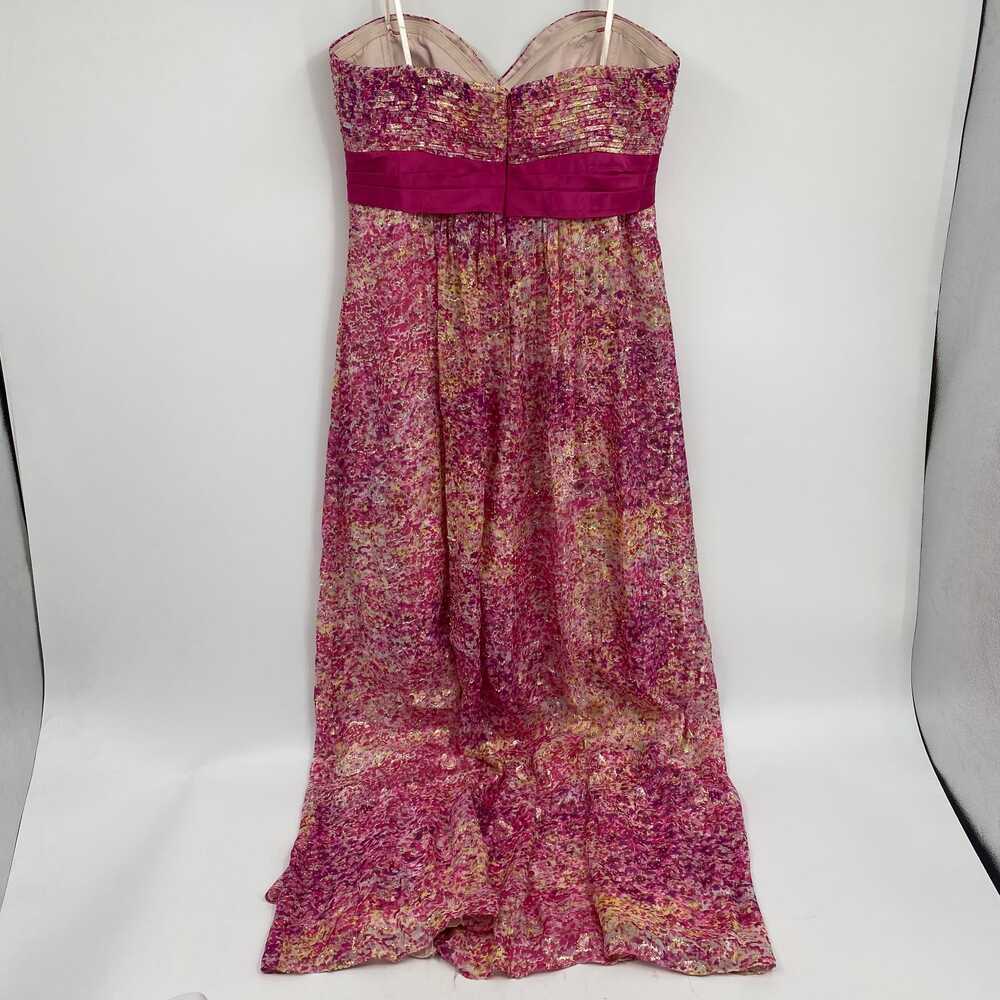 BCBGMaxAzria Pink Yellow Metallic Watercolor Maxi Dress | Size 10 - Picture 6 of 11